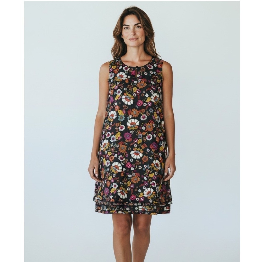 J.‎ Jill Womens 1X Black Multi Floral Rayon Sleeveless Shift Dress NWT 057084